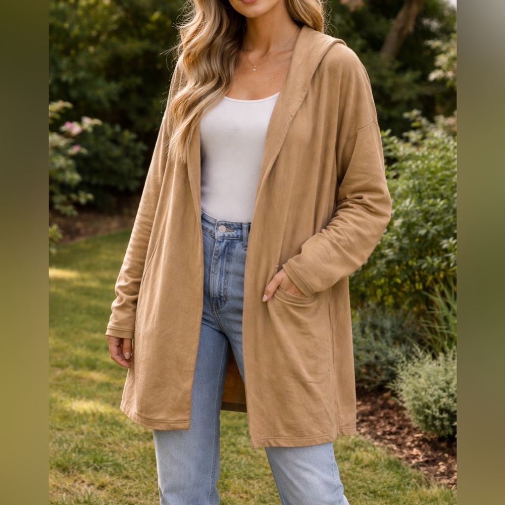 Lulus Tan Long Hooded Cardigan Duster Small